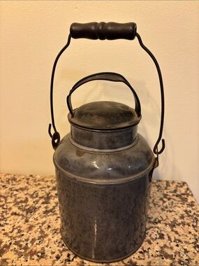 Vintage Metal Milk Canister with Handle - Gray